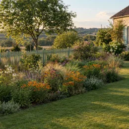 Asclépiade tubéreuse (Asclepias tuberosa) — massif fleuri coloré le long d’une pelouse