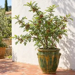 Poivre du sichuan (Zanthoxylum beecheyanum) — arbuste buissonnant à baies rouges en grand pot · Photo d'illustration
