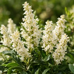 Troène (Ligustrum ibota) — grappes de petites fleurs blanches au-dessus du feuillage · Photo d'illustration