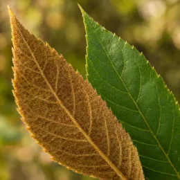 Ronce du yunnan (Rubus penduliflorus) — gros plan sur deux feuilles lancéolées opposées · Photo d'illustration