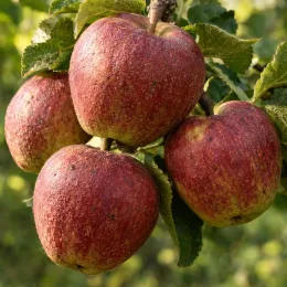 Pommier 'Rouge basque' (Malus domestica) — gros plan de pommes rouges rustiques sur branche · Photo d'illustration