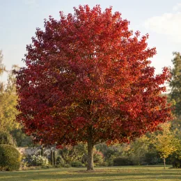 Érable rouge 'October glory' (Acer rubrum) — grand arbre isolé au feuillage rouge dense · Photo d'illustration