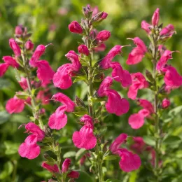 Sauge de graham 'Pink blush' (Salvia microphylla) — épis de petites fleurs roses vif au jardin · Photo d'illustration