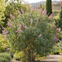 Arbre au poivre 'Rosea' (Vitex agnus) — arbuste fleuri aux longs épis roses, en massif