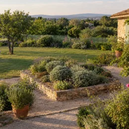 Sauge commune 'Grower's friend' (Salvia officinalis) — massif de plantes aromatiques dans jardin ensoleillé · Photo d'illustration
