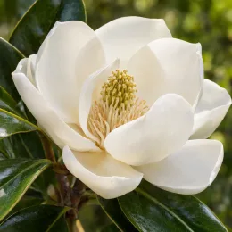 Magnolia 'Kay parris' (Magnolia grandiflora) — gros plan sur une grande fleur blanche