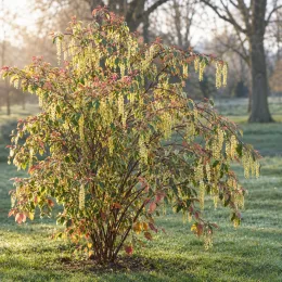 Stachyurus chinensis 'Joy forever' — arbuste au feuillage coloré et longues grappes pendantes · Photo d'illustration