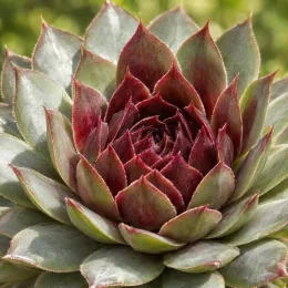 Joubarbe 'Bigsam® red mellow' (Sempervivum) — rosette charnue bicolore en gros plan