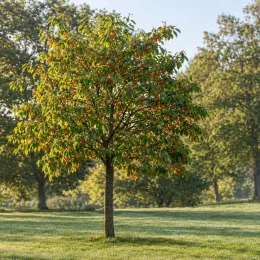 Cerisier 'Xapata' (Prunus avium) — arbre isolé couvert de fruits rouges · Photo d'illustration