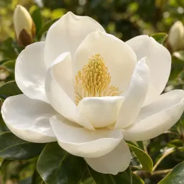 Magnolia de la galissonnière 'Galissoniere' (Magnolia grandiflora) — gros plan sur grande fleur blanche ouverte