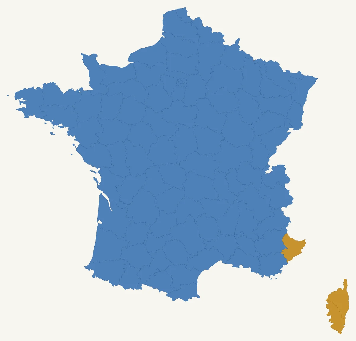 Carte de France des zones de culture pour Fruit du dragon : 3 départements avec une protection hivernale et 93 départements en pot (rustique jusqu’à 0 °C).